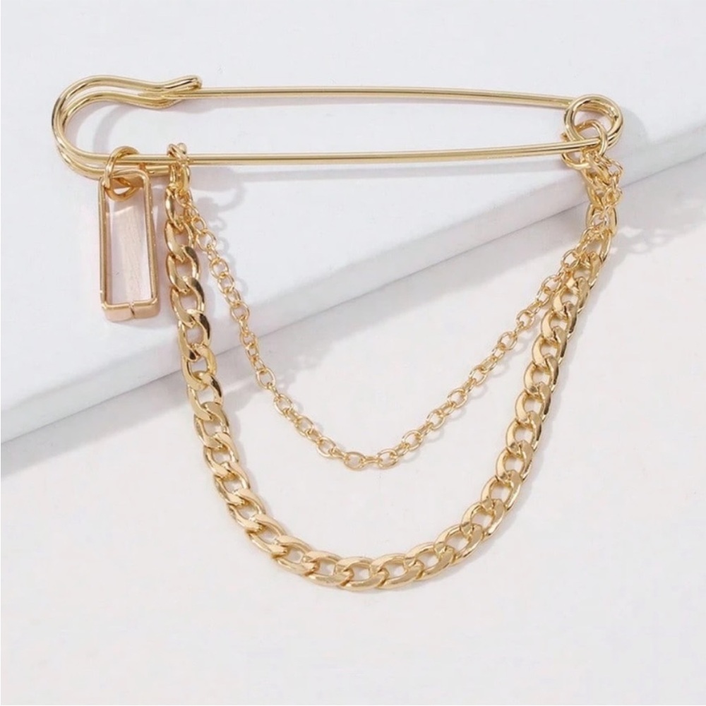 Maison Double Chain Gold Brooch - Picture 2 of 4